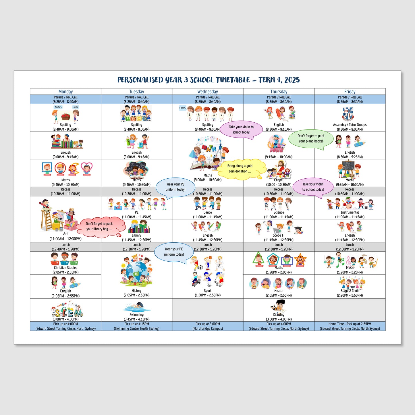 Personalised Timetable - Shore